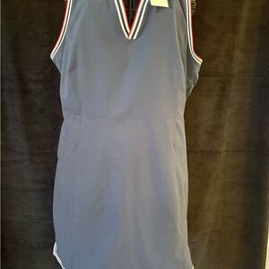 Lady Hagen Navy Blue Sleeveless Dress with Red and White Trim